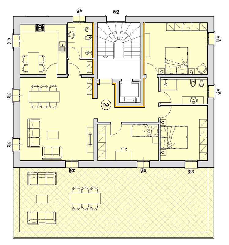 appartamento con 77mq di terrazzo piano primo
